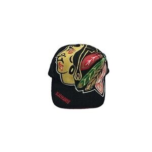 Vintage 90s Chicago Blackhawks Big Logo The Game Hat Cap Snapback Black NHL Wool